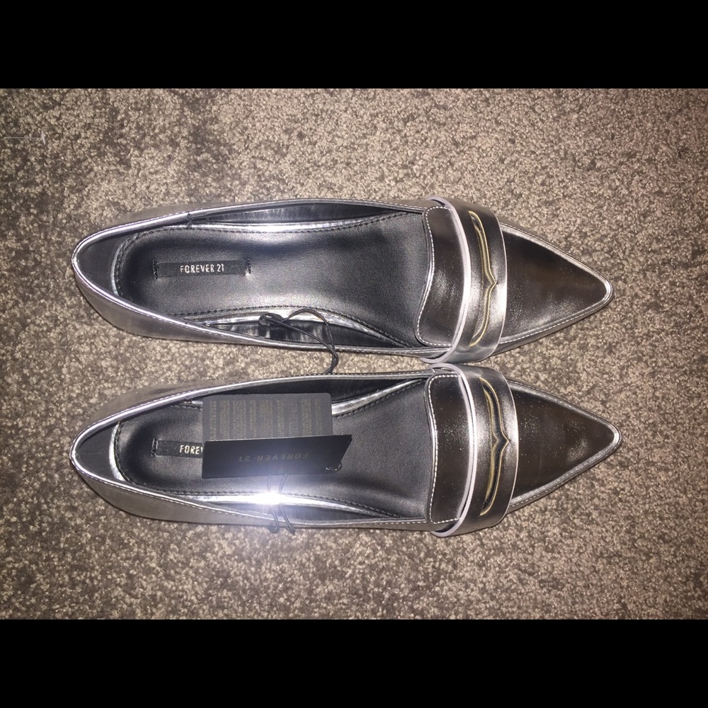 Silver Pointed Toe Loafers